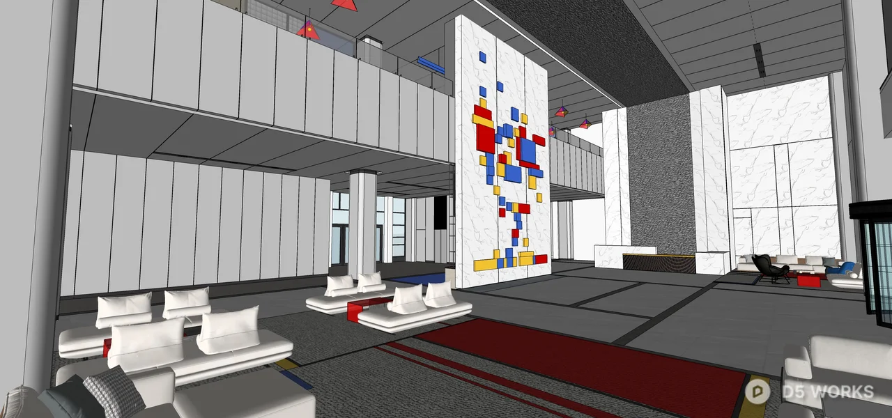 Modern Office Lobby With Art Wall And Lounge Seating 3d model thumbnail 4