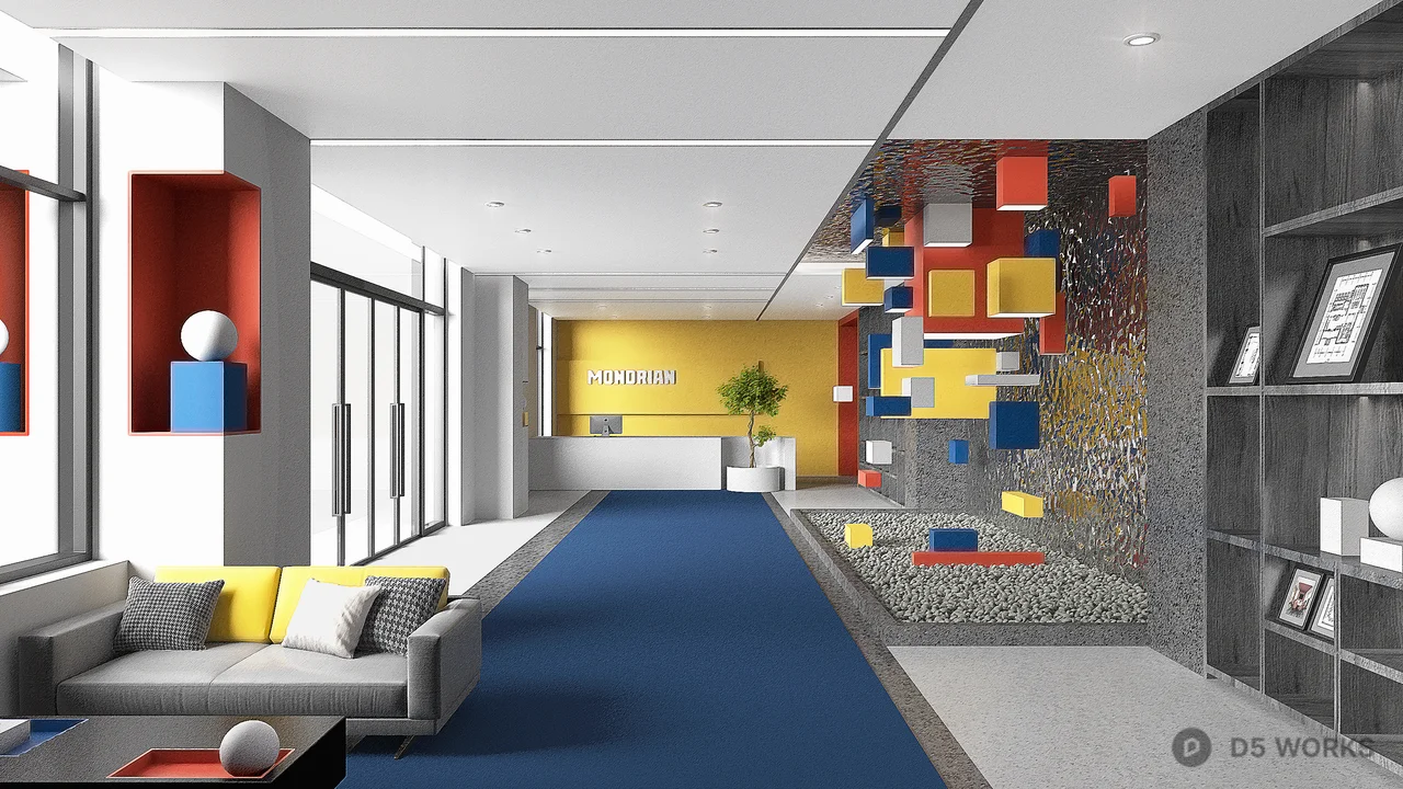 Modern Office Lobby With Art Wall And Lounge Seating 3d model thumbnail 5