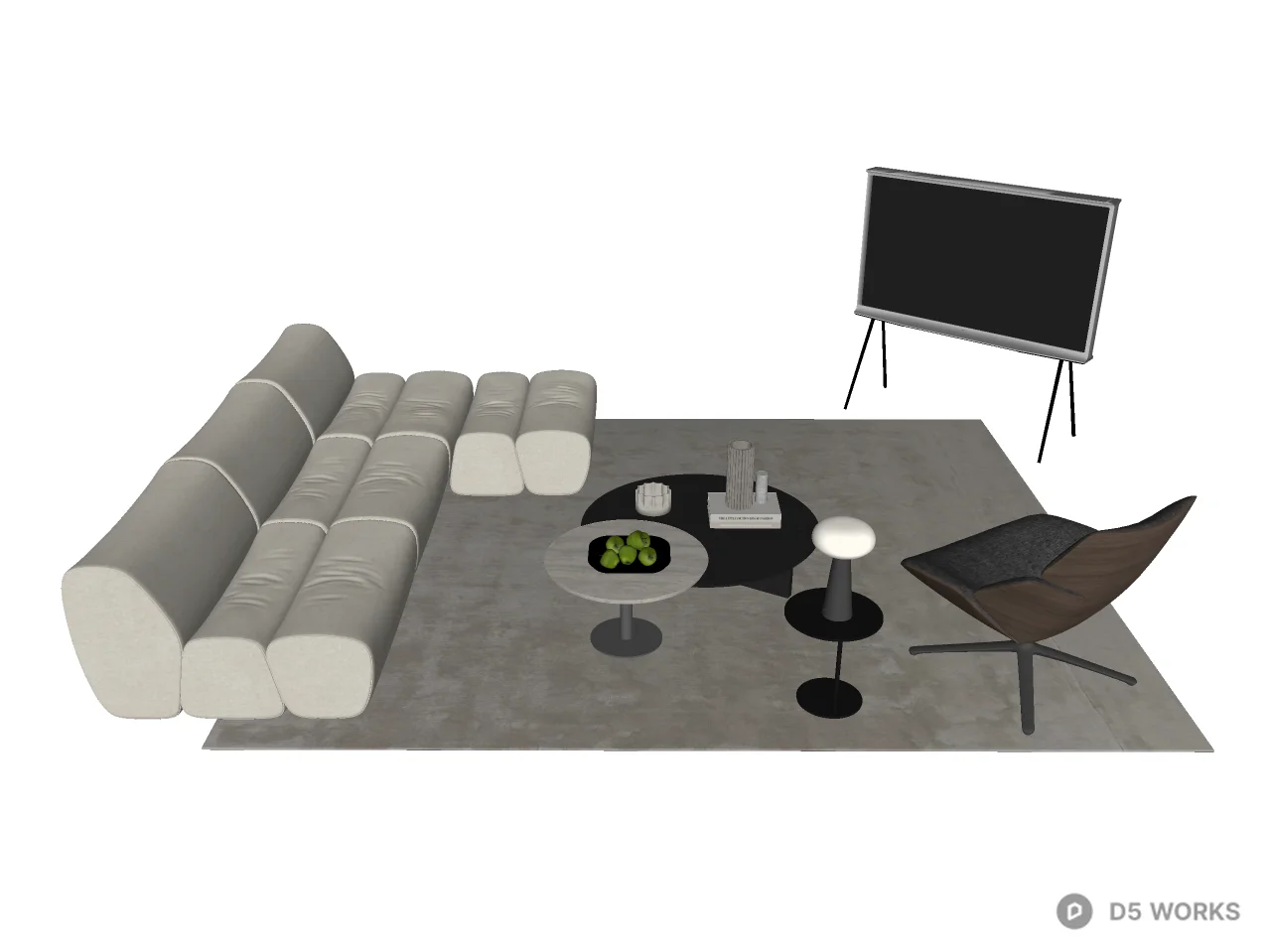 Modern Minimalist Living Room Furniture Set 3d model thumbnail 2