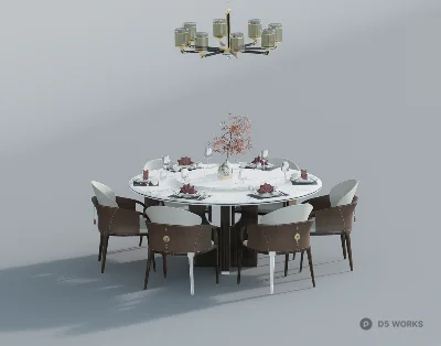 Round Marble Dining Table With Chairs 3d model - Image 1