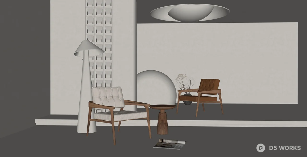 Mid-Century Modern Walnut Armchair with Tufted Fabric 3d model thumbnail 2