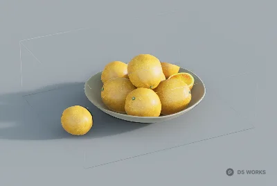 Yellow Citrus Fruits On Plate 3d model - Image 1