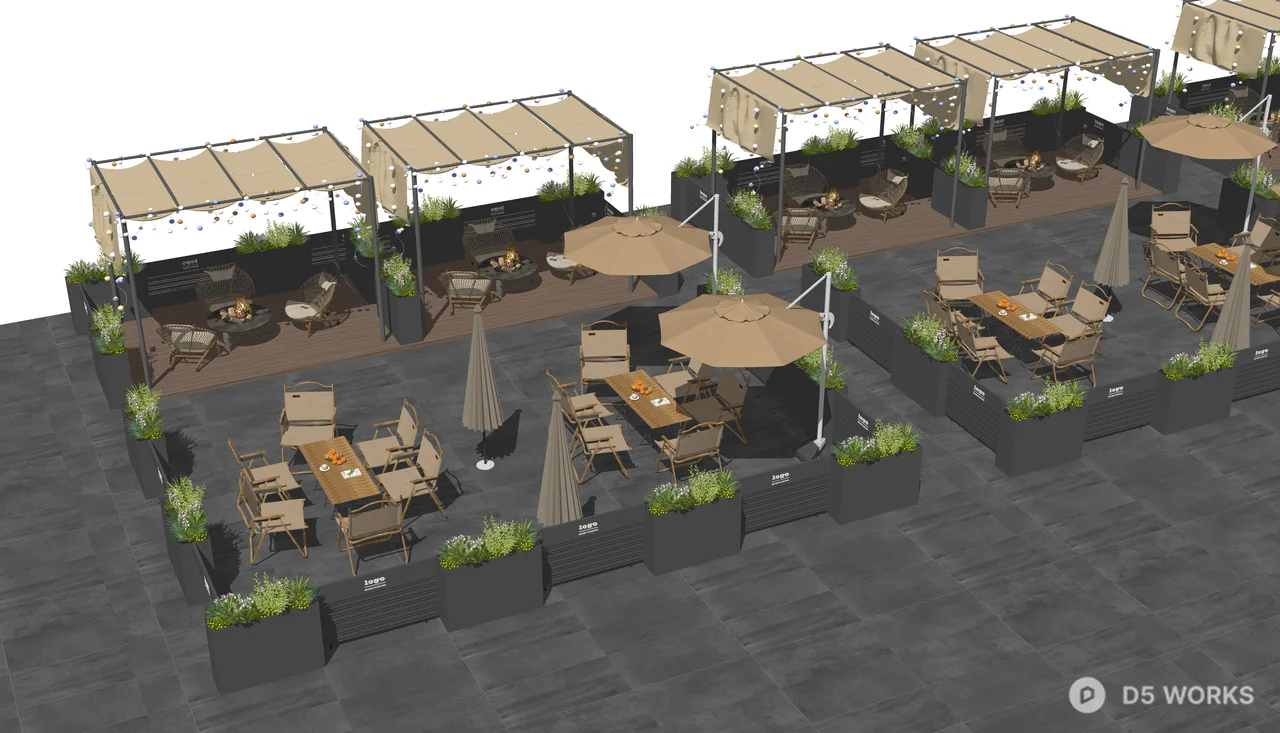 Modern Outdoor Restaurant Patio Furniture Set 3d model thumbnail 2