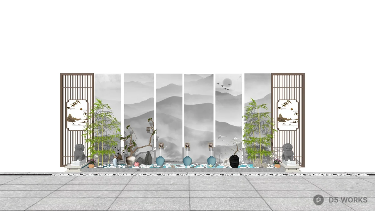 New Chinese Style Landscape Screen 3d model - Image 1