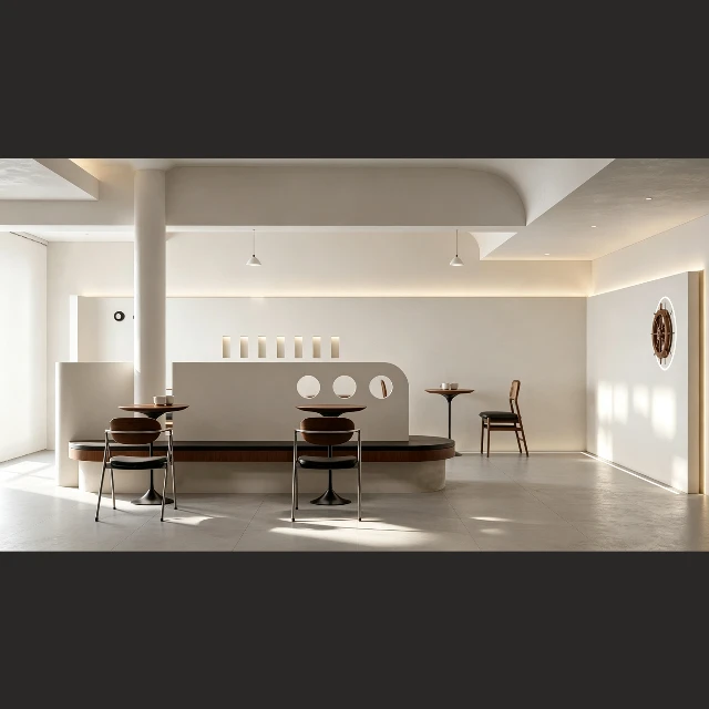 Modern Minimalist Cafe Interior Scene 3d model