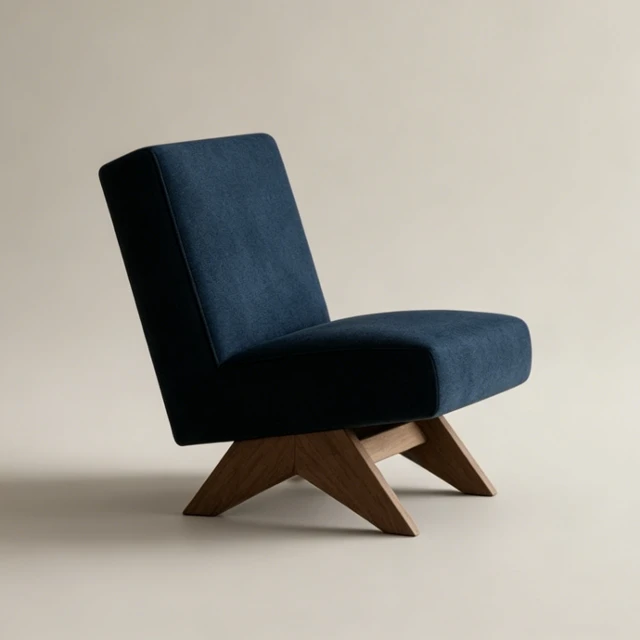 Mid-Century Modern Navy Velvet Single sofa 3d model
