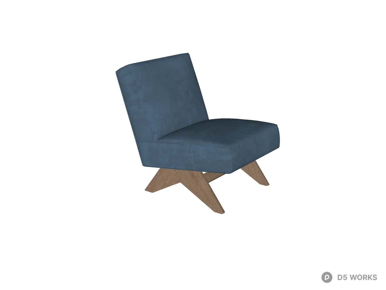 Mid-Century Modern Navy Velvet Single sofa 3d model thumbnail 2