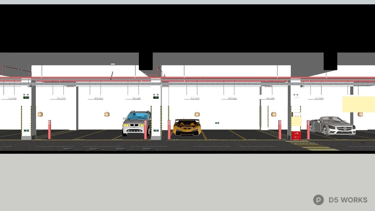Indoor Parking Garage With Structural Columns And Safety Equipment 3d model thumbnail 6