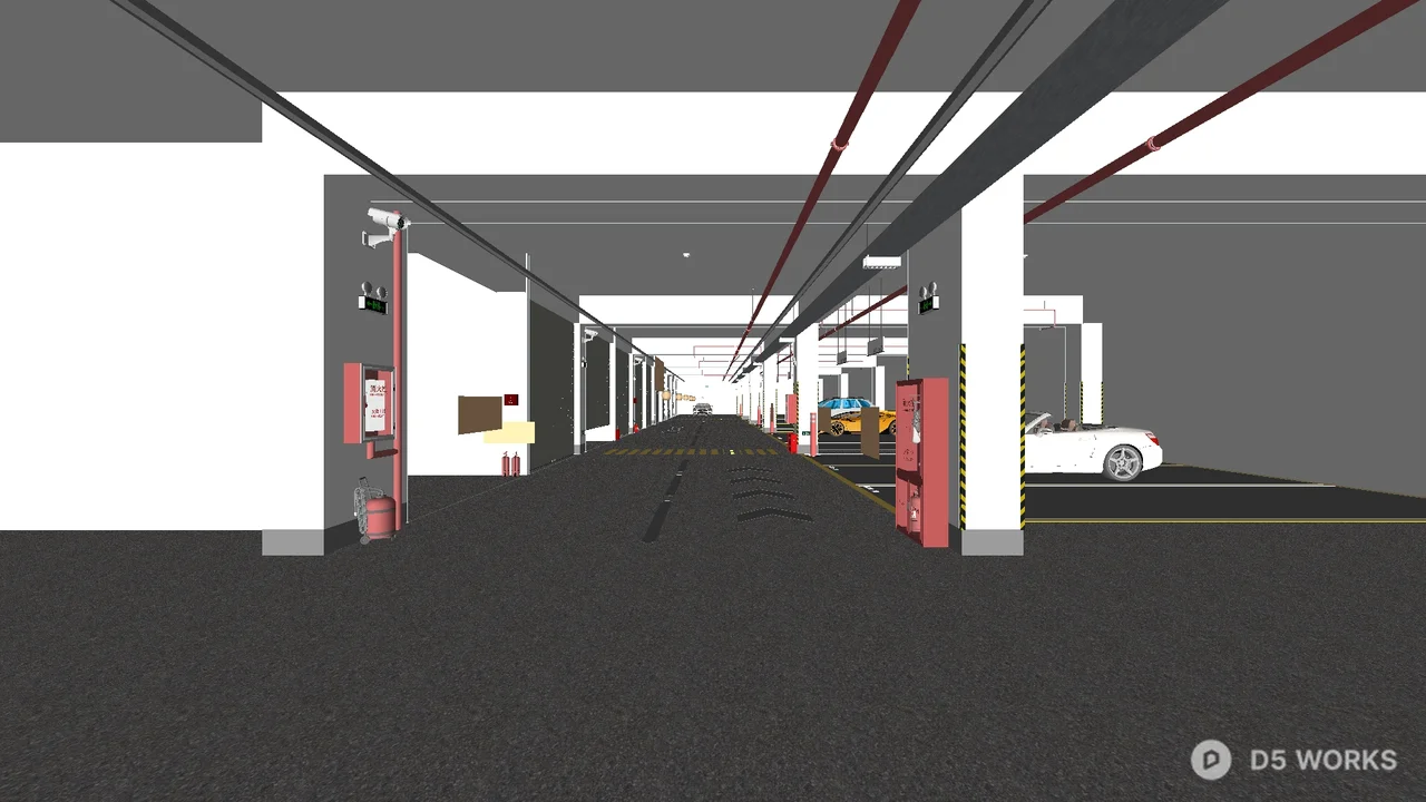 Indoor Parking Garage With Structural Columns And Safety Equipment 3d model thumbnail 4
