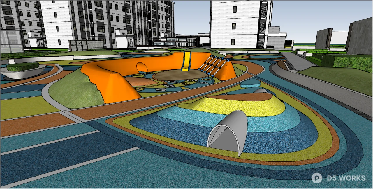 Residential Landscape With Green Spaces And Courtyards 3d model thumbnail 4