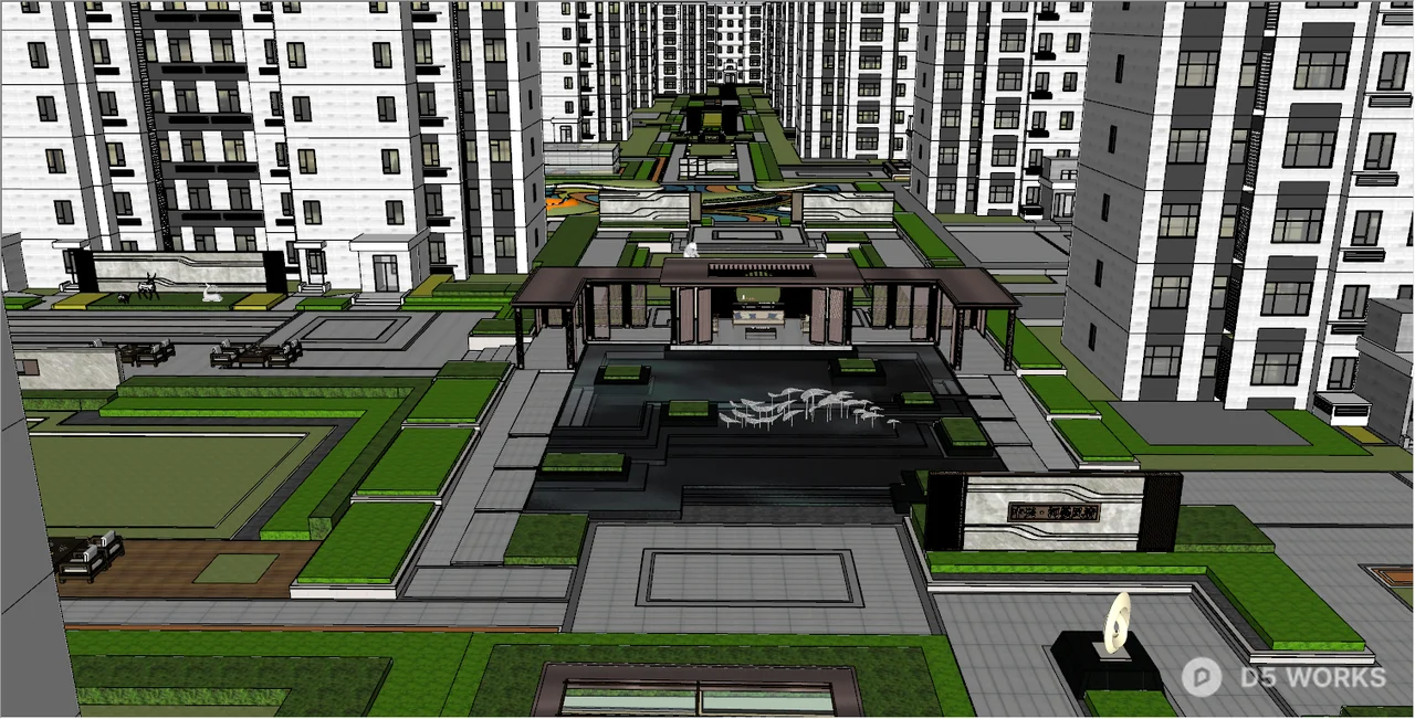 Residential Landscape With Green Spaces And Courtyards 3d model - Image 1