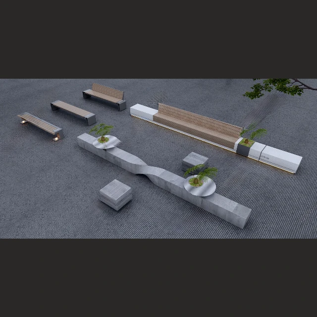 Modern Urban Street Furniture and Planter Set 3d model