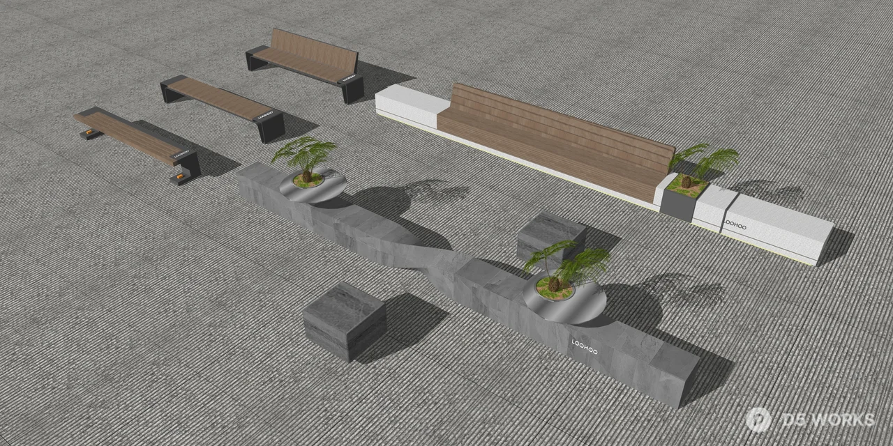 Modern Urban Street Furniture and Planter Set 3d model thumbnail 2