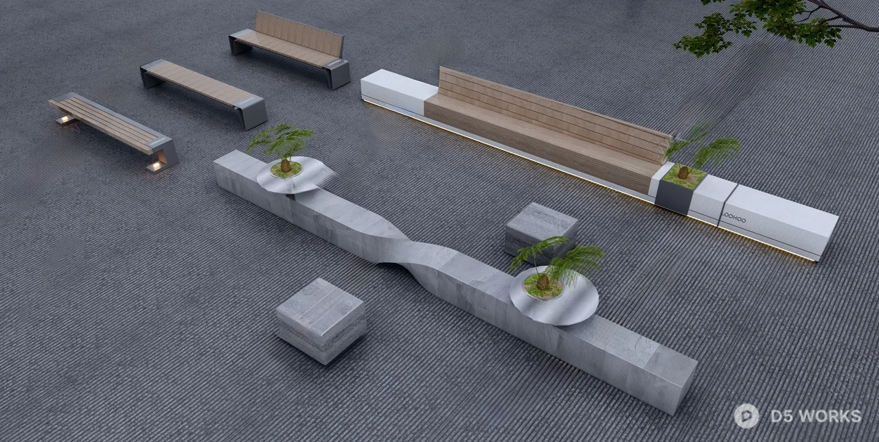Modern Urban Street Furniture and Planter Set 3d model - Image 1