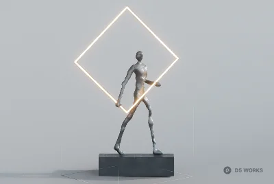 Abstract Humanoid Sculpture With Neon Frame 3d model - Image 1