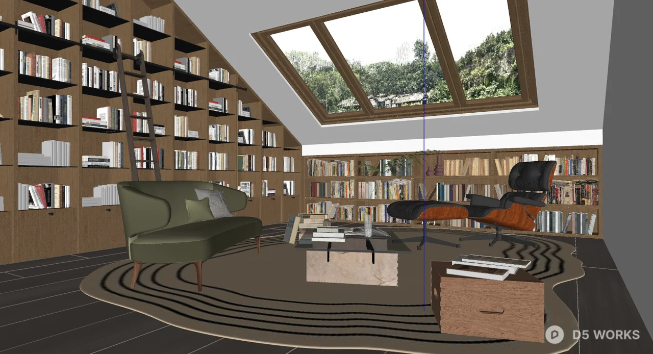 Modern Attic Reading Room With Skylight 3d model thumbnail 2