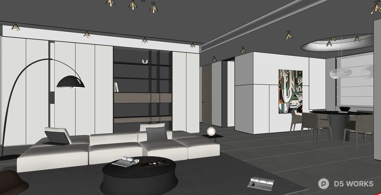 Minimalist Living Room with Integrated Media Wall 3d model thumbnail 5