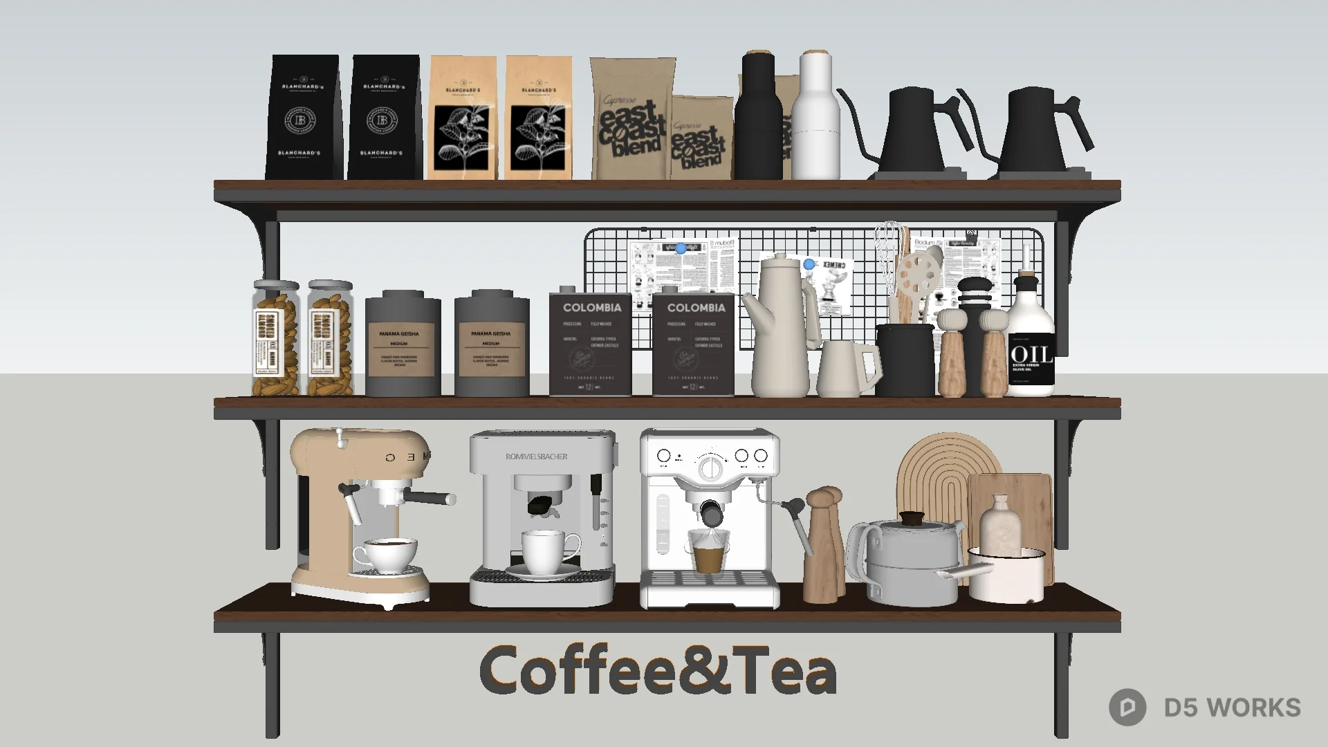 Free Industrial Style Coffee & Tea Shelf 3D Model .skp