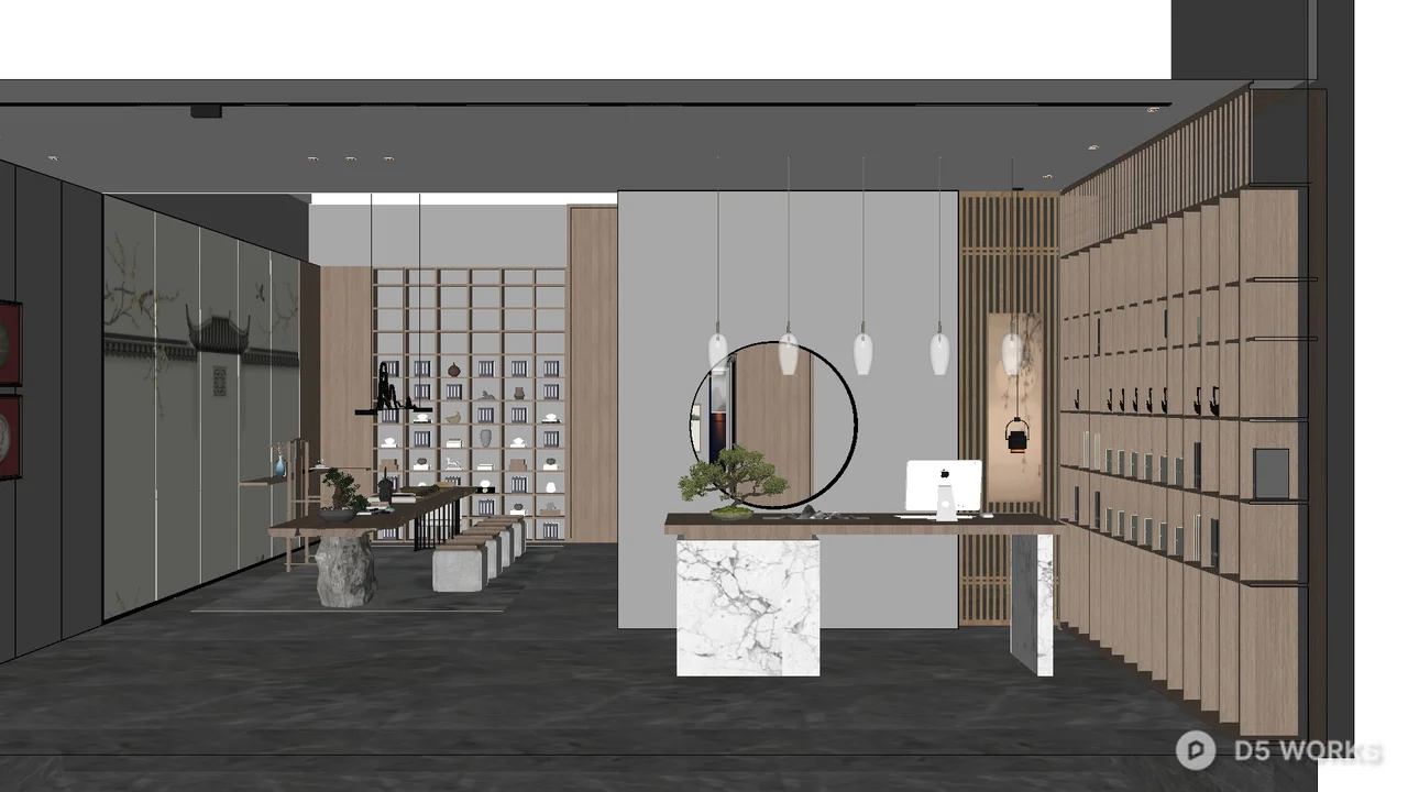 Modern Tea House Interior 3d model - Image 1
