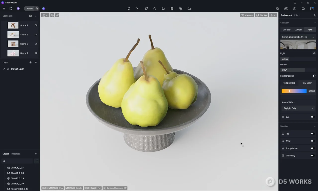 Green Pears On Ceramic Stand 3d model thumbnail 2