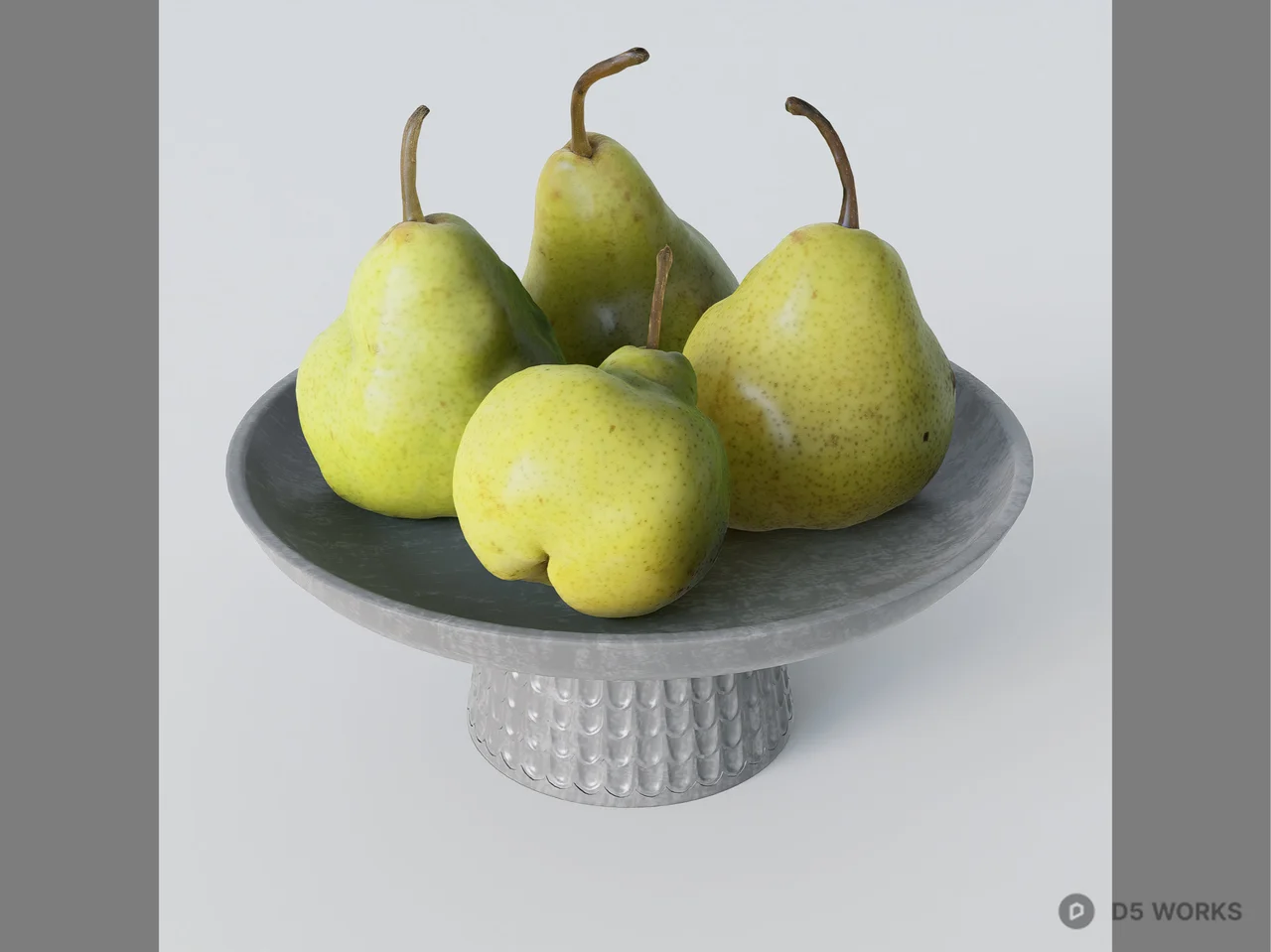 Green Pears On Ceramic Stand 3d model - Image 1