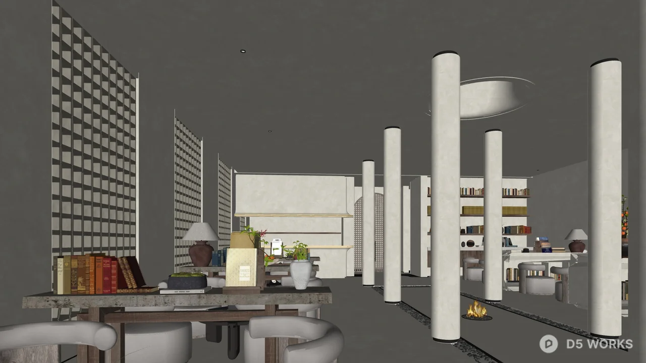 Minimalist Lounge Area with Column Design 3d model - Image 1