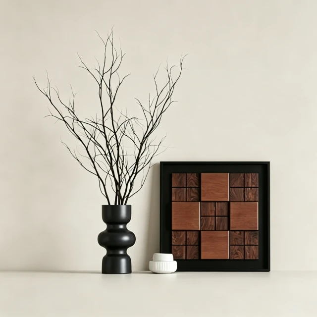 Modern Minimalist Decor Set with Vase and Wood Art 3d model