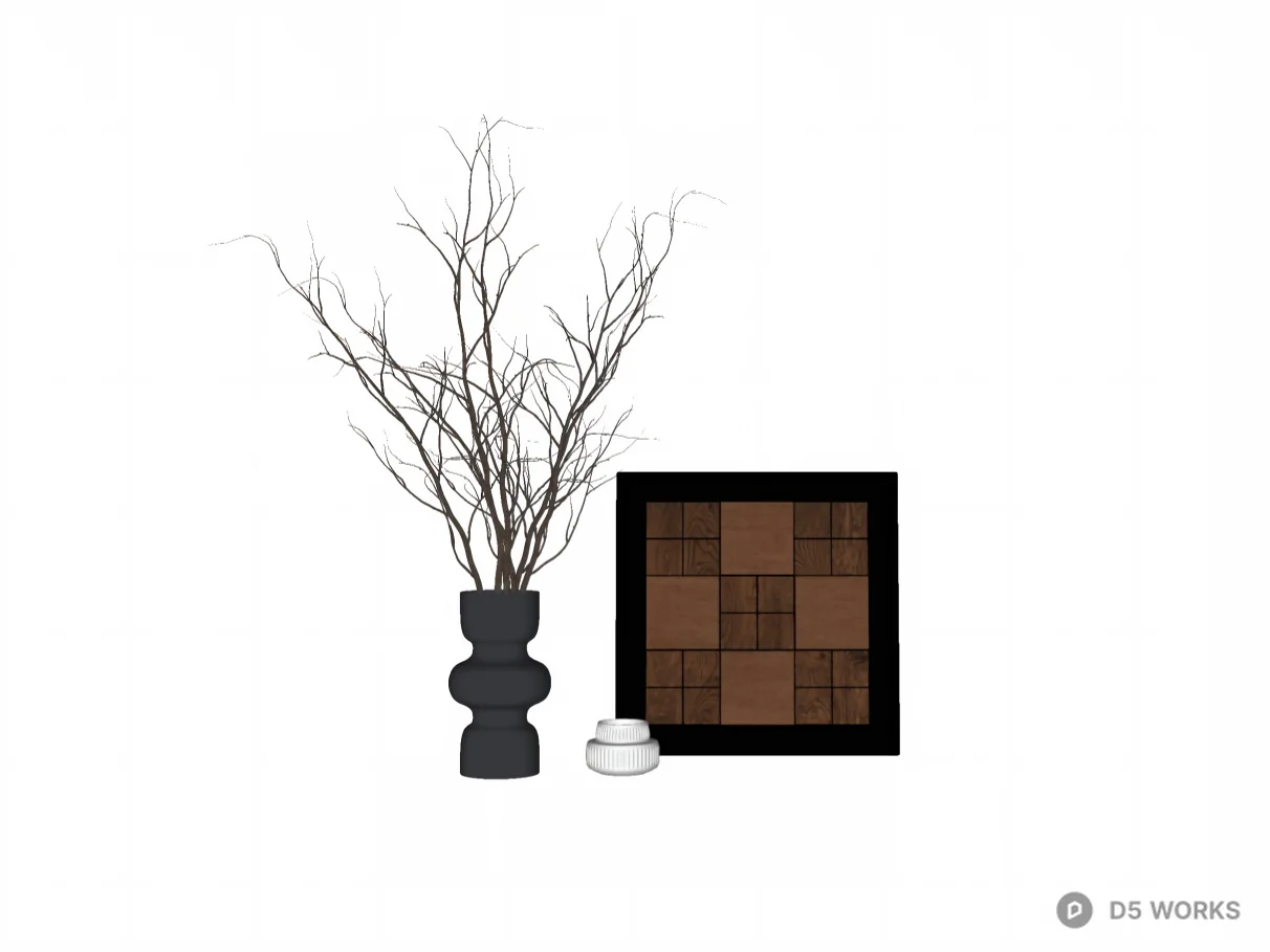 Modern Minimalist Decor Set with Vase and Wood Art 3d model thumbnail 2