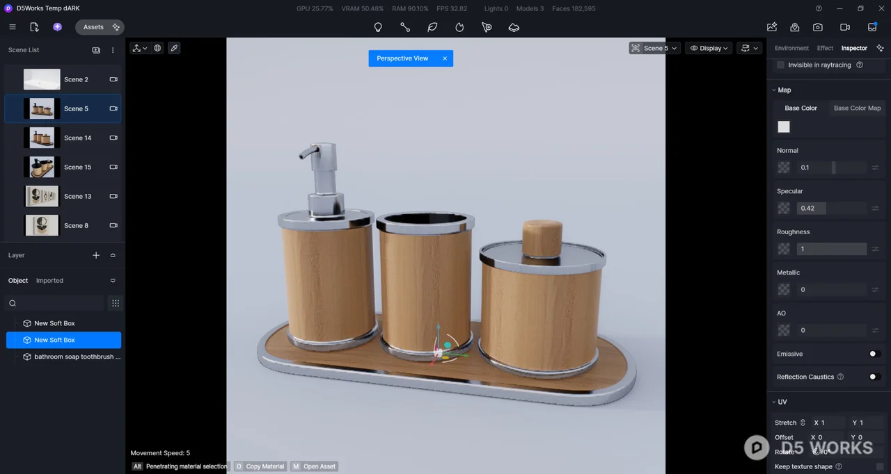 Modern Wood and Chrome Bathroom Accessory Set 3d model thumbnail 4