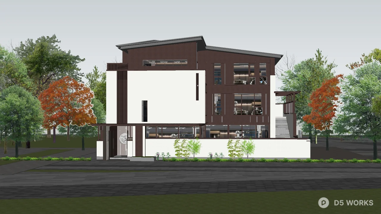 Modern Single-Family Villa With White And Brown Facade 3d model - Image 1