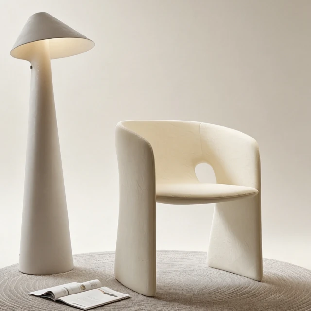 Minimalist Cream Armchair and Mushroom Floor Lamp Set 3d model