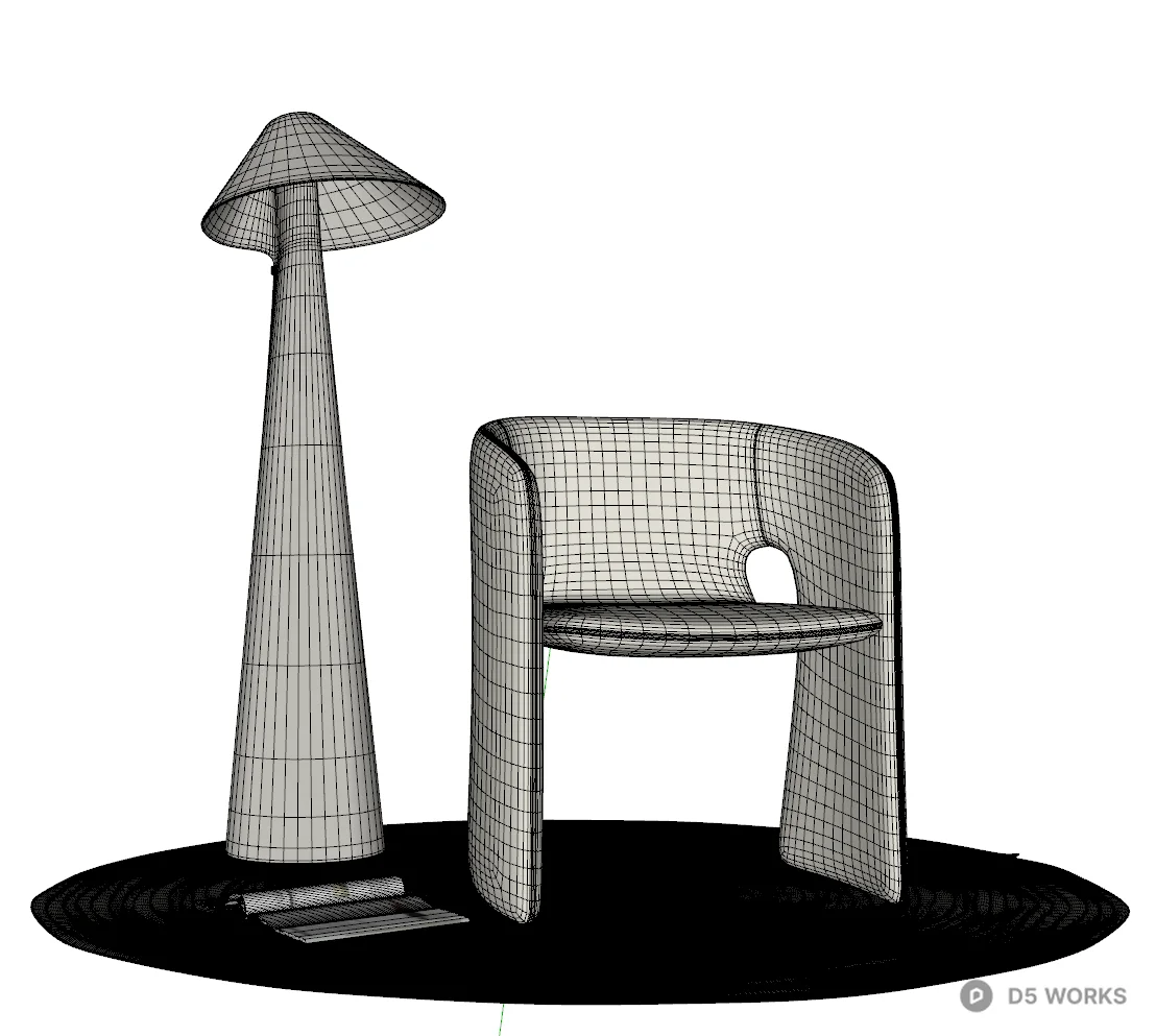 Minimalist Cream Armchair and Mushroom Floor Lamp Set 3d model thumbnail 2