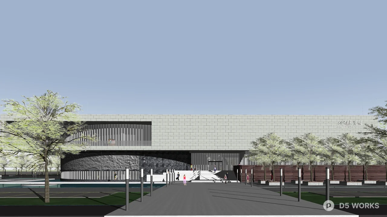 Modern Exhibition Hall With Timber Facade 3d model thumbnail 4