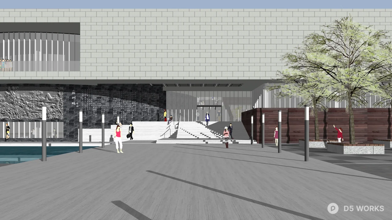Modern Exhibition Hall With Timber Facade 3d model thumbnail 2