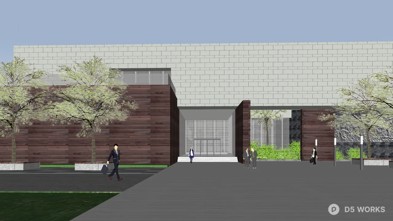 Modern Exhibition Hall With Timber Facade 3d model - Image 1