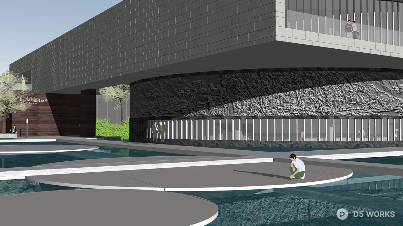 Modern Exhibition Hall With Timber Facade 3d model thumbnail 5