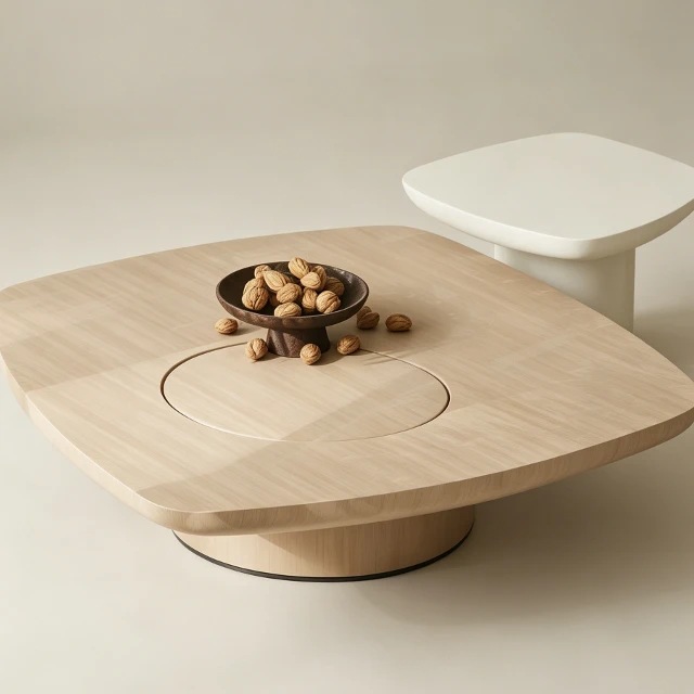 Minimalist Japandi Oak Coffee Table Set 3d model