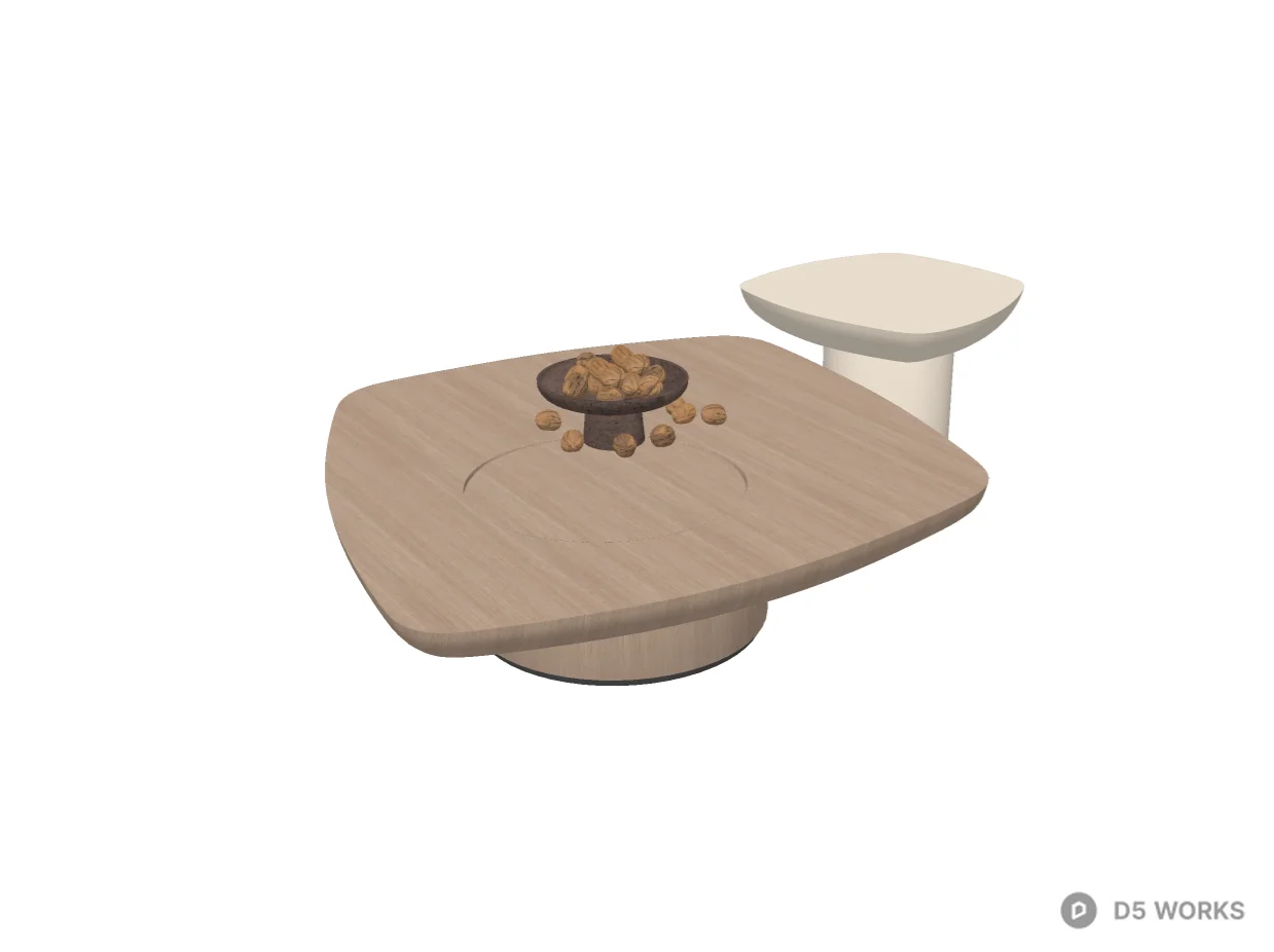 Minimalist Japandi Oak Coffee Table Set 3d model thumbnail 2