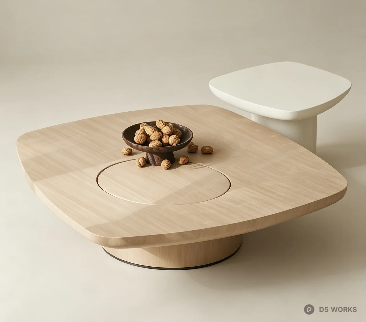 Minimalist Japandi Oak Coffee Table Set 3d model - Image 1