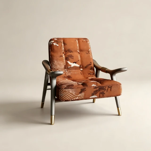 Mid-Century Modern Armchair with Oriental Pattern 3d model