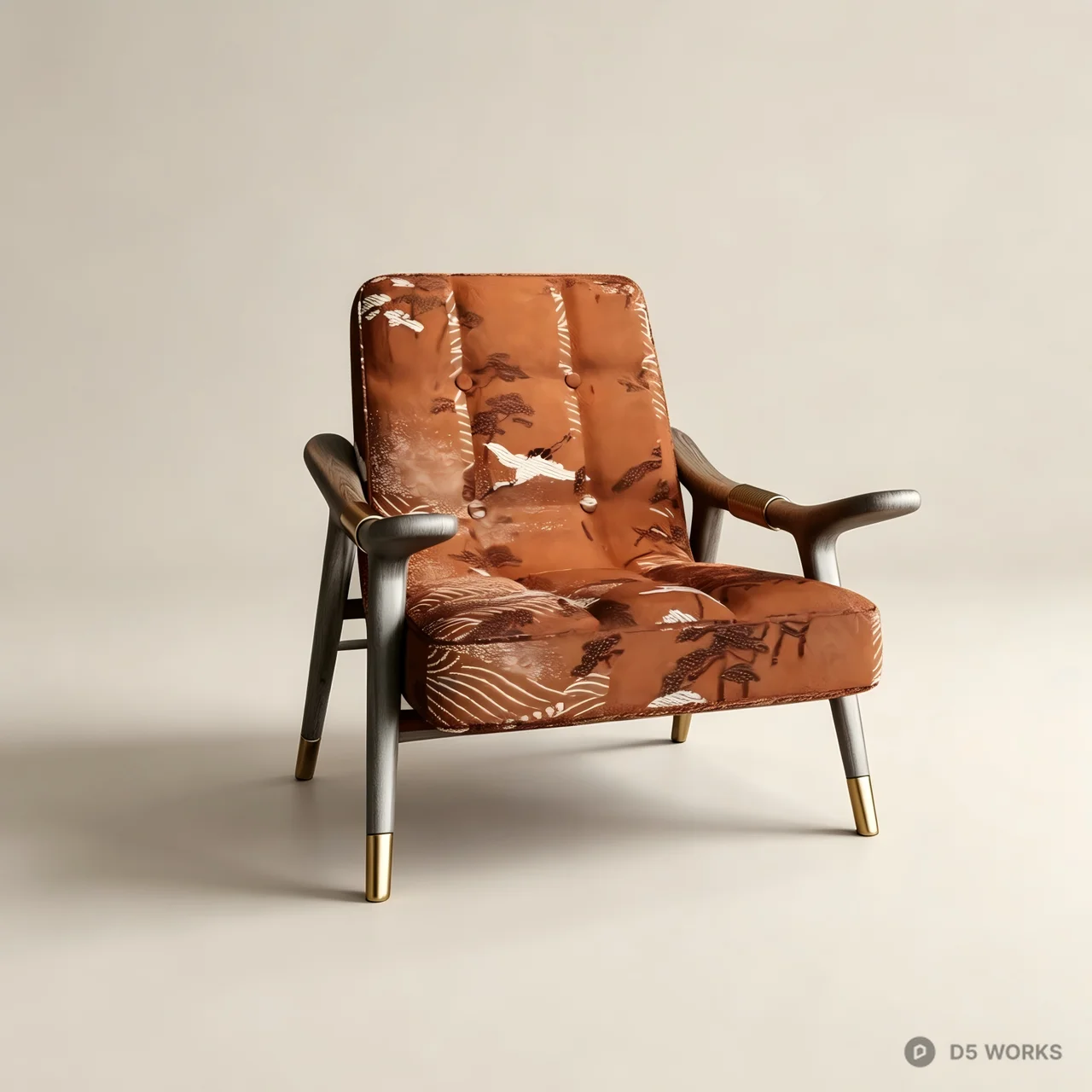 Mid-Century Modern Armchair with Oriental Pattern 3d model - Image 1