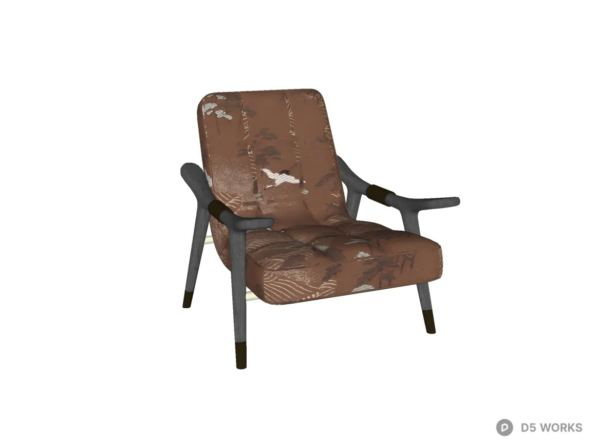 Mid-Century Modern Armchair with Oriental Pattern 3d model thumbnail 2