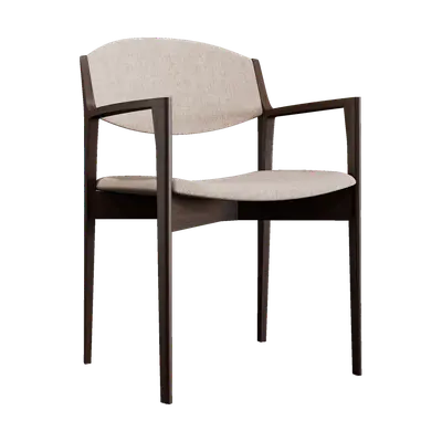 Modern Dark Wood Fabric Chair 3d model
