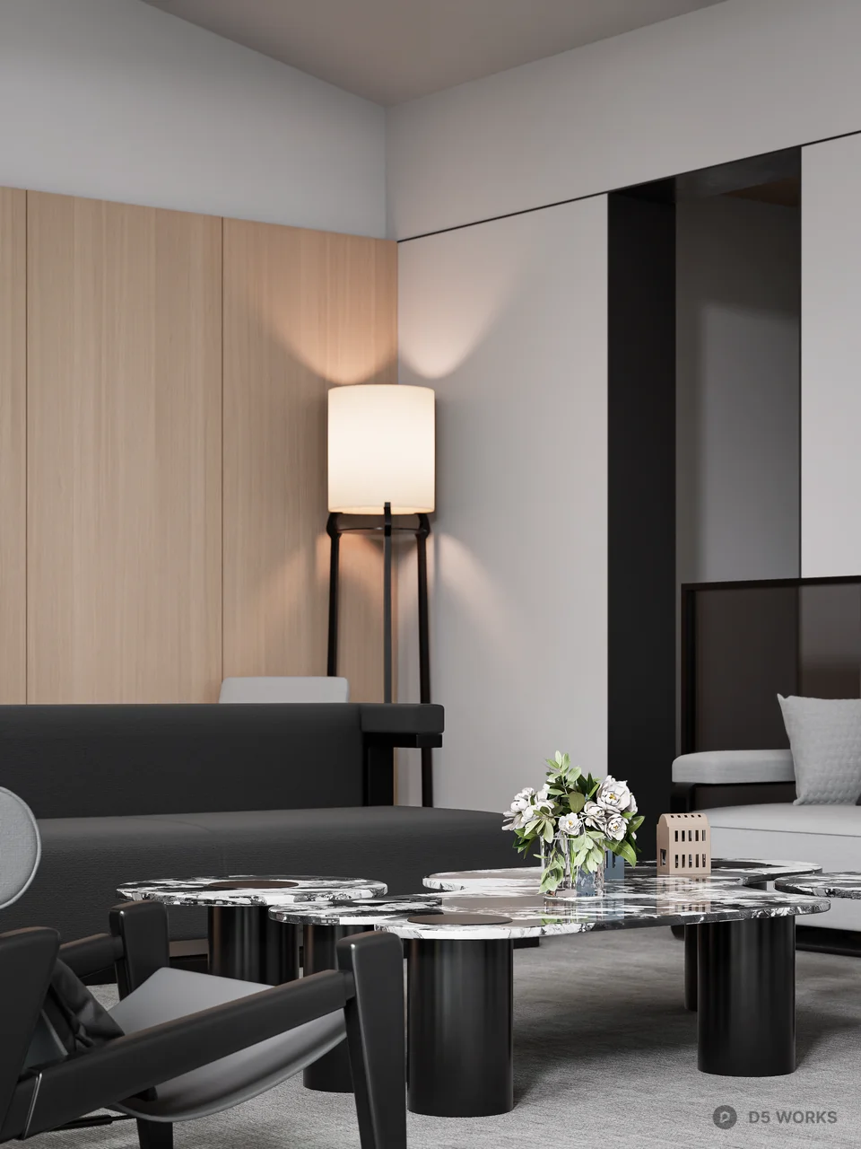 Minimalist Living Room With Wooden Accent Wall 3d model thumbnail 2
