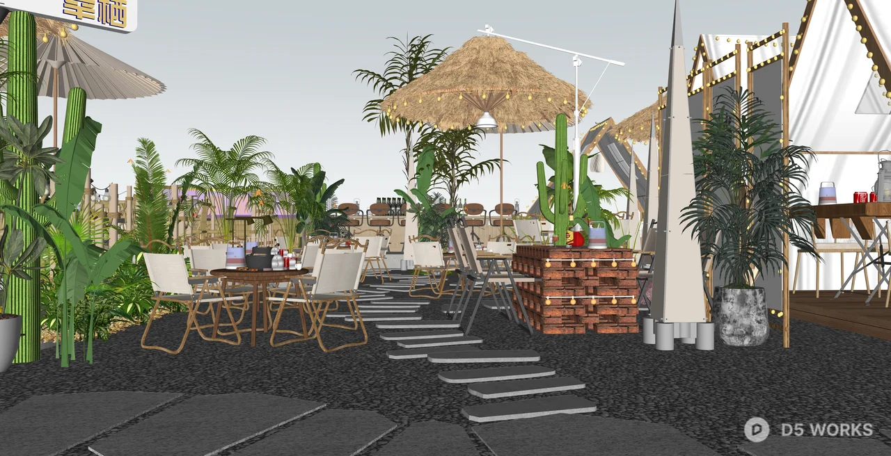 Tropical Outdoor Cafe and Glamping Scene 3d model thumbnail 2