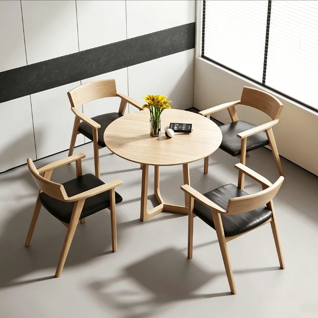 Modern Scandinavian Wooden Dining Set with Armchairs 3d model