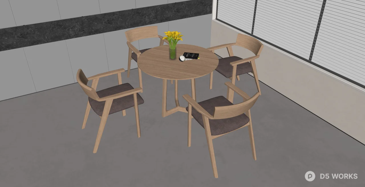 Modern Scandinavian Wooden Dining Set with Armchairs 3d model thumbnail 2