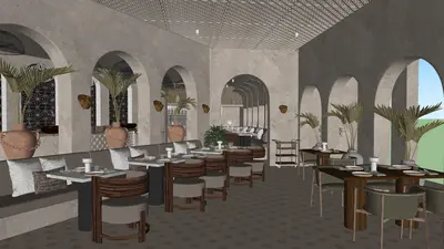 Arched Corridor Western Restaurant 3d model