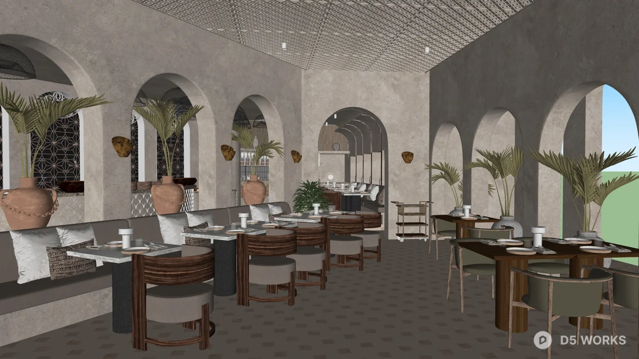 Arched Corridor Western Restaurant 3d model - Image 1