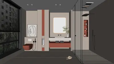 Modern Minimalist Bathroom With Glass Partition 3d model